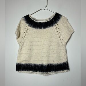 Field Flower Knit Top Fringe Trim Short‎ Sleeve Wool Blend Sweater Size S